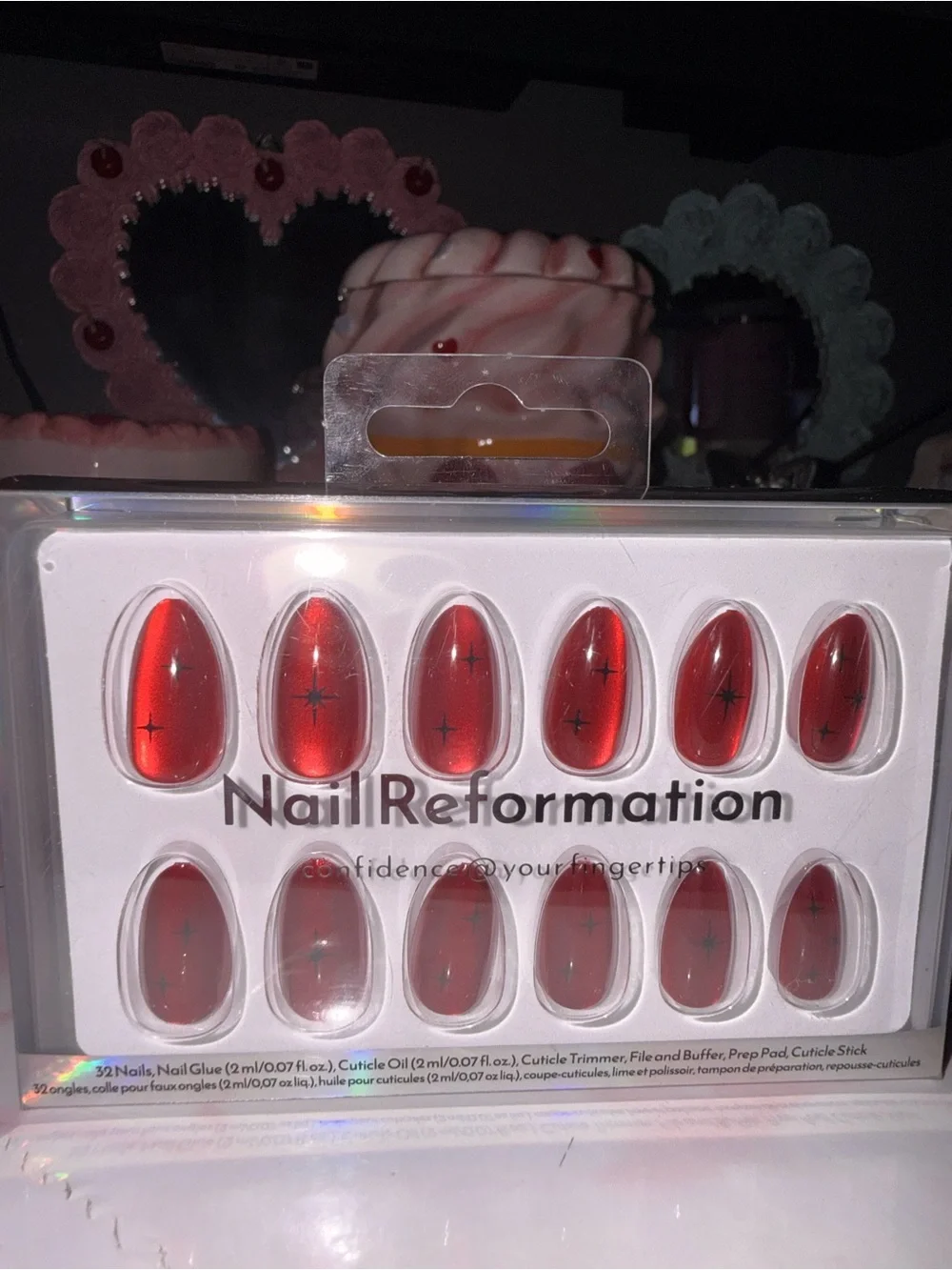 Nail Reformation red reflective with star accent press on nail set